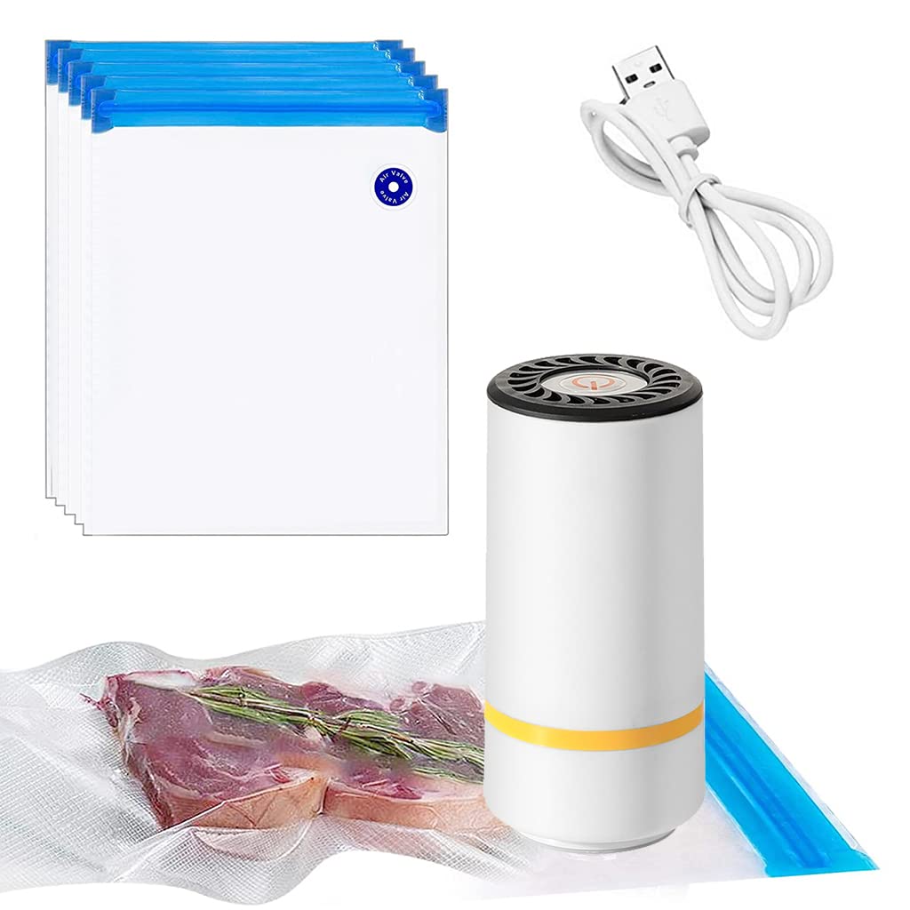 HASTHIP Portable Vacuum Sealer Set, USB Rechargeable Handheld Pump, with 5 Reusable Zipper Vacuum Bags, Automatic Vacuum Air Sealing Machine, Easy to Clean and Keep Fresh HASTHIP Portable Vacuum Sealer Set, USB Rechargeable Handheld Pump, with 5 Reusable Zipper Vacuum Bags, Automatic Vacuum Air Sealing Machine, Easy to Clean and Keep Fresh